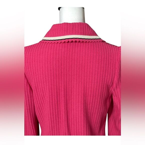 St. John Collection Pink Zip Front Sweater Knit Cardigan with Black Trim Sz 4 - Picture 8 of 16